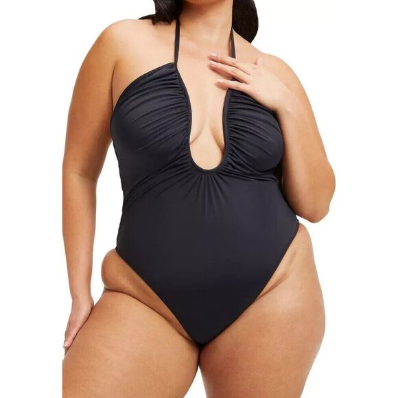 Good American GSW0424 Women Sz 7/4XL Black Leilani Halter Neck 1-PC Swimsuit - Picture 7 of 8